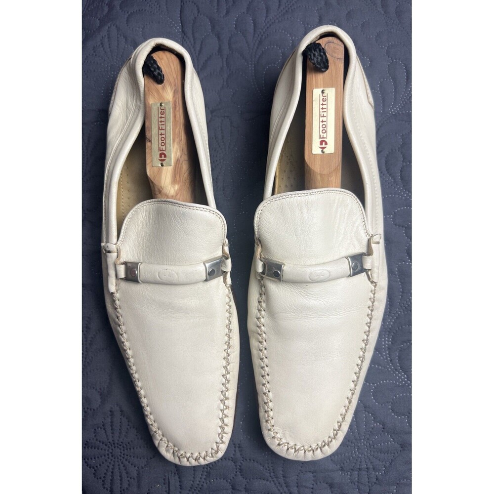 Rare FLORSHEIM "Baxley" Cream Ornamented Strap Leather Loafers 12 D Pre-Owned